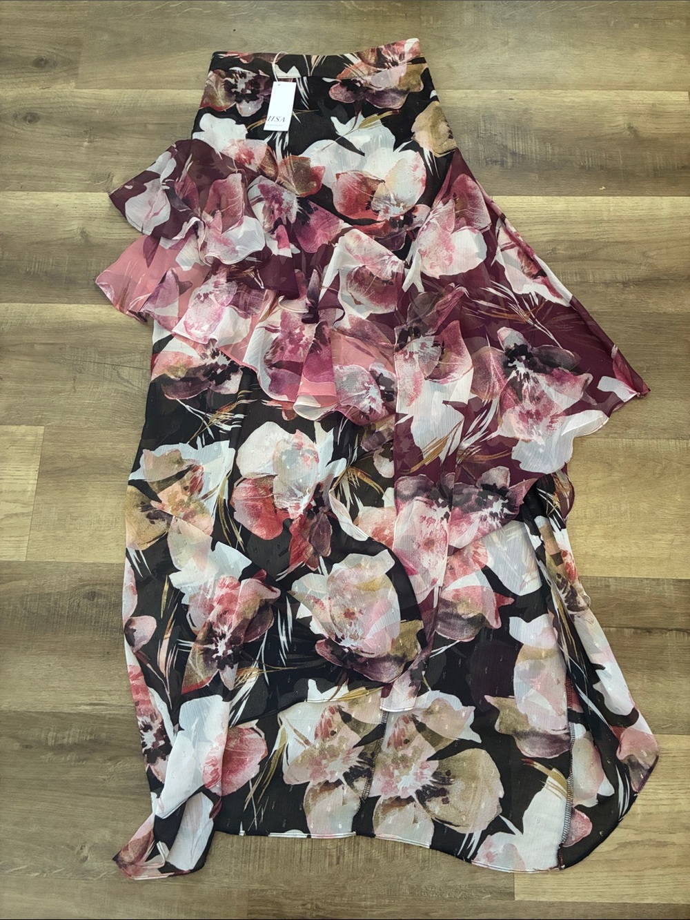 MISA floral Ruffle Asymmetrical skirt